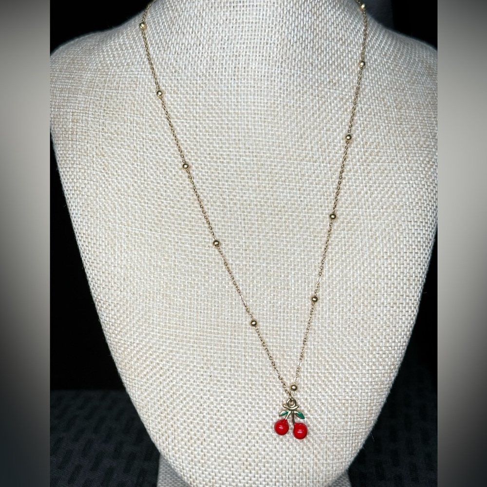 Gold Necklace with Cherry Pendant